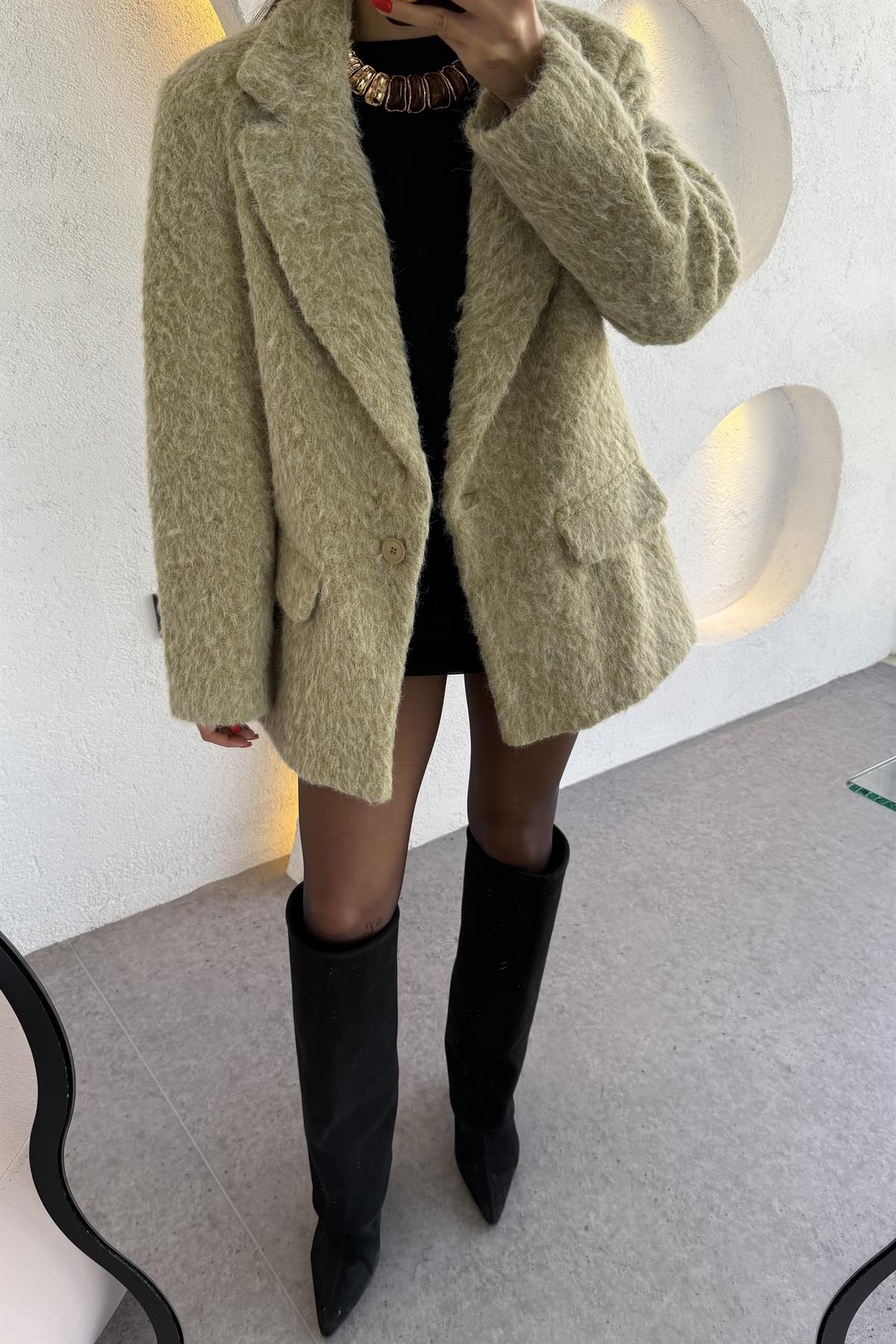 Glise Tüylü Mint Blazer Ceket