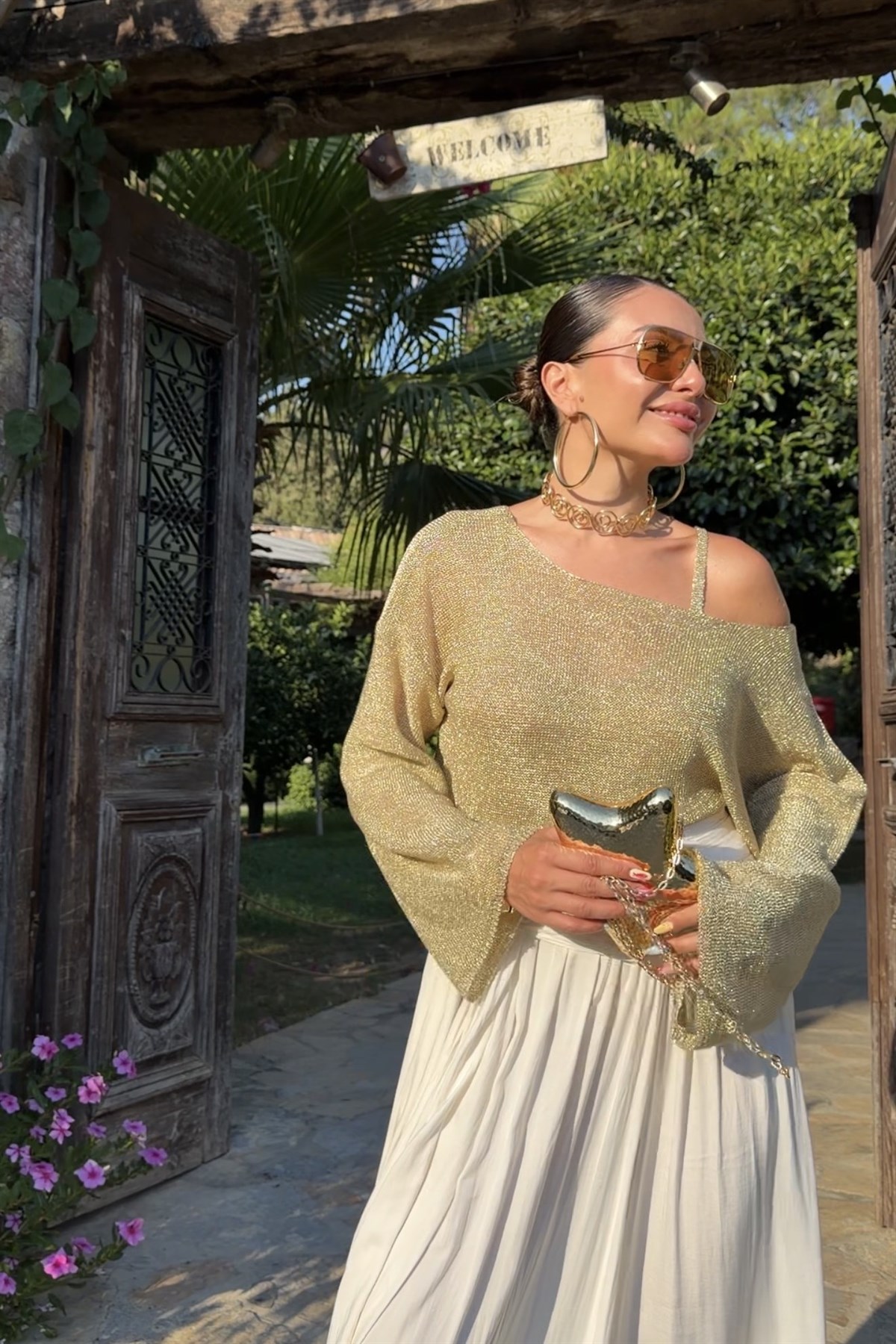 Glitter Gold Geniş Kol Bluz