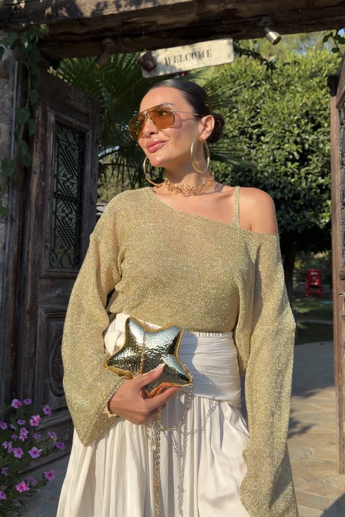Glitter Gold Geniş Kol Bluz