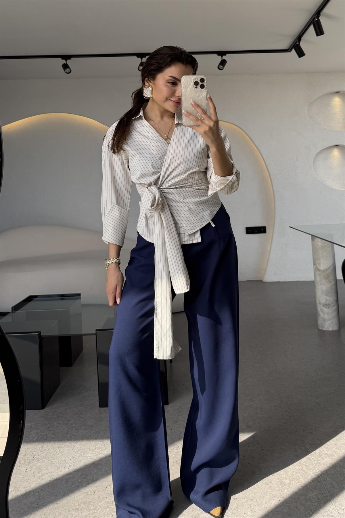 Glorinda Lacivert Ketenimsi Pantolon