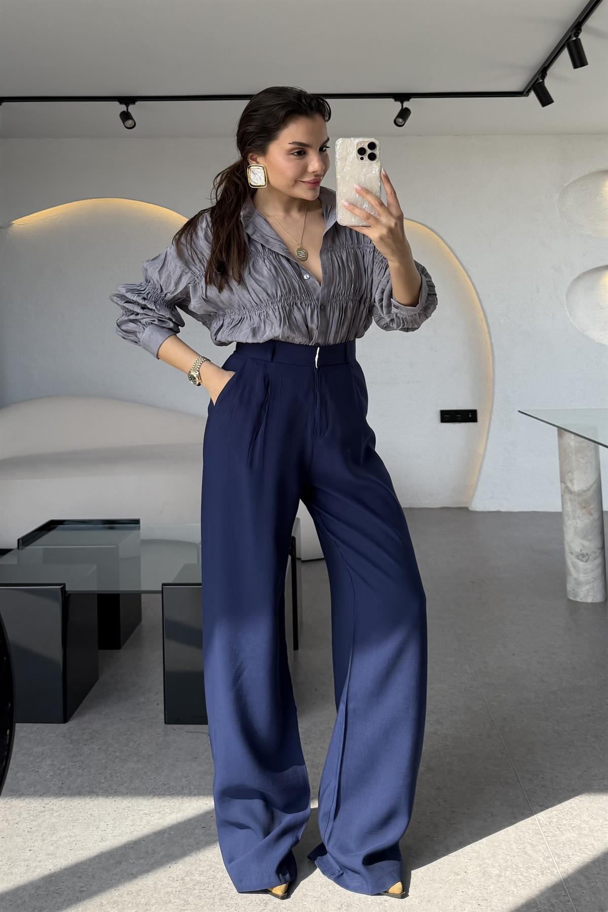 Glorinda Lacivert Ketenimsi Pantolon