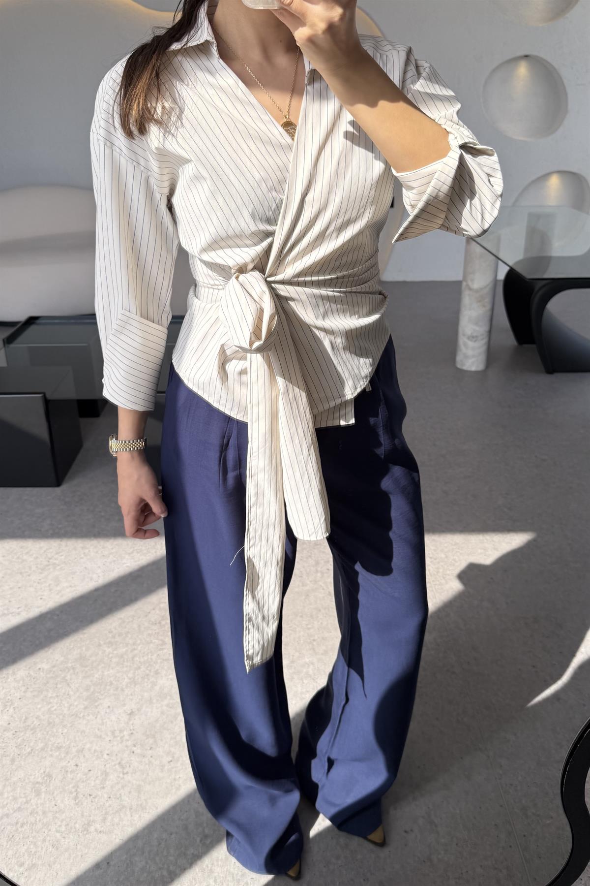 Glorinda Lacivert Ketenimsi Pantolon