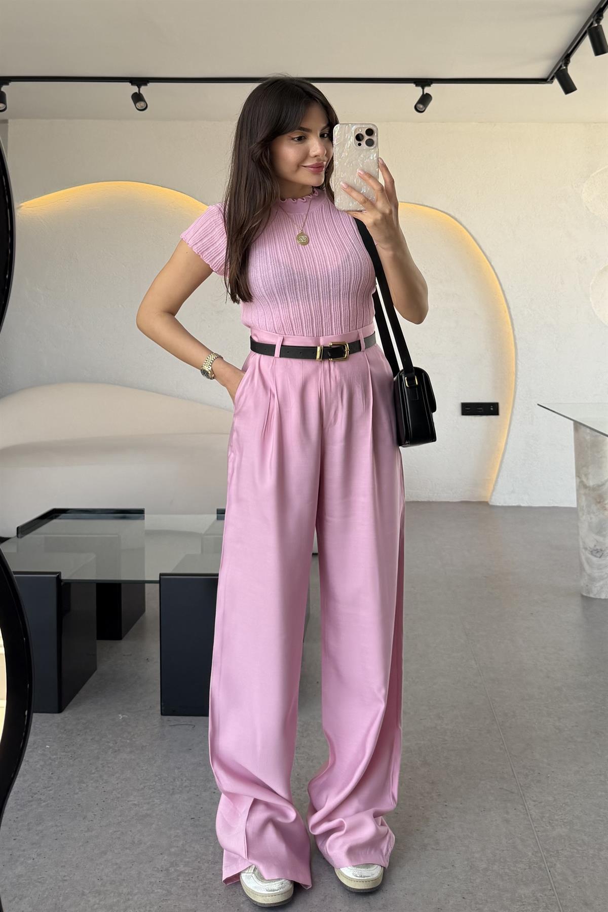 Glorinda Pembe Ketenimsi Pantolon