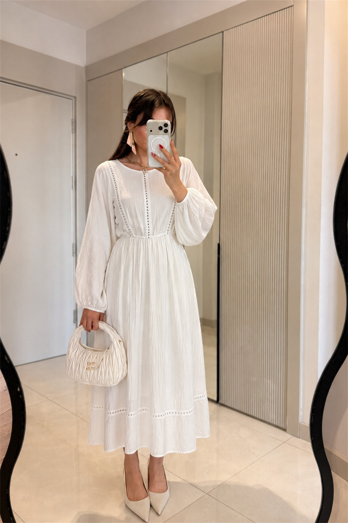 Glowen Beyaz Müslin Maxi Elbise