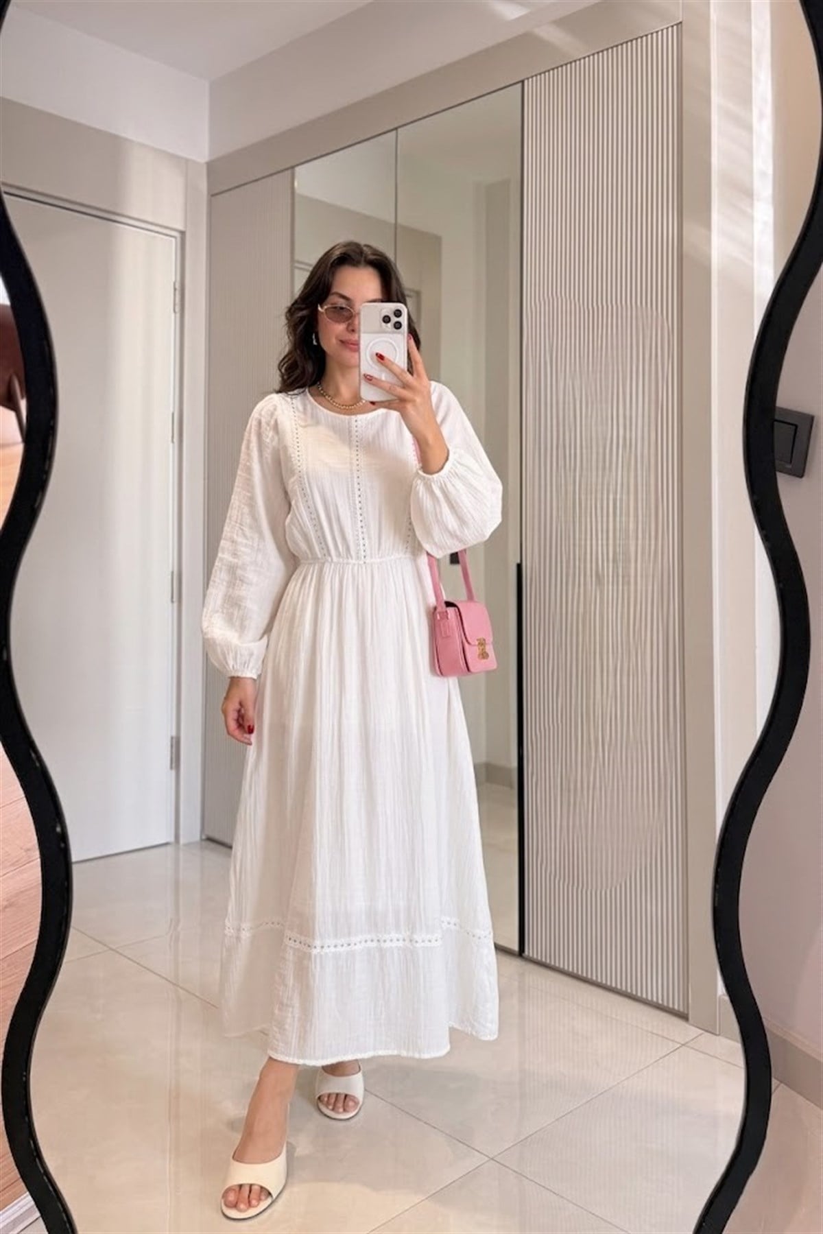 Glowen Beyaz Müslin Maxi Elbise