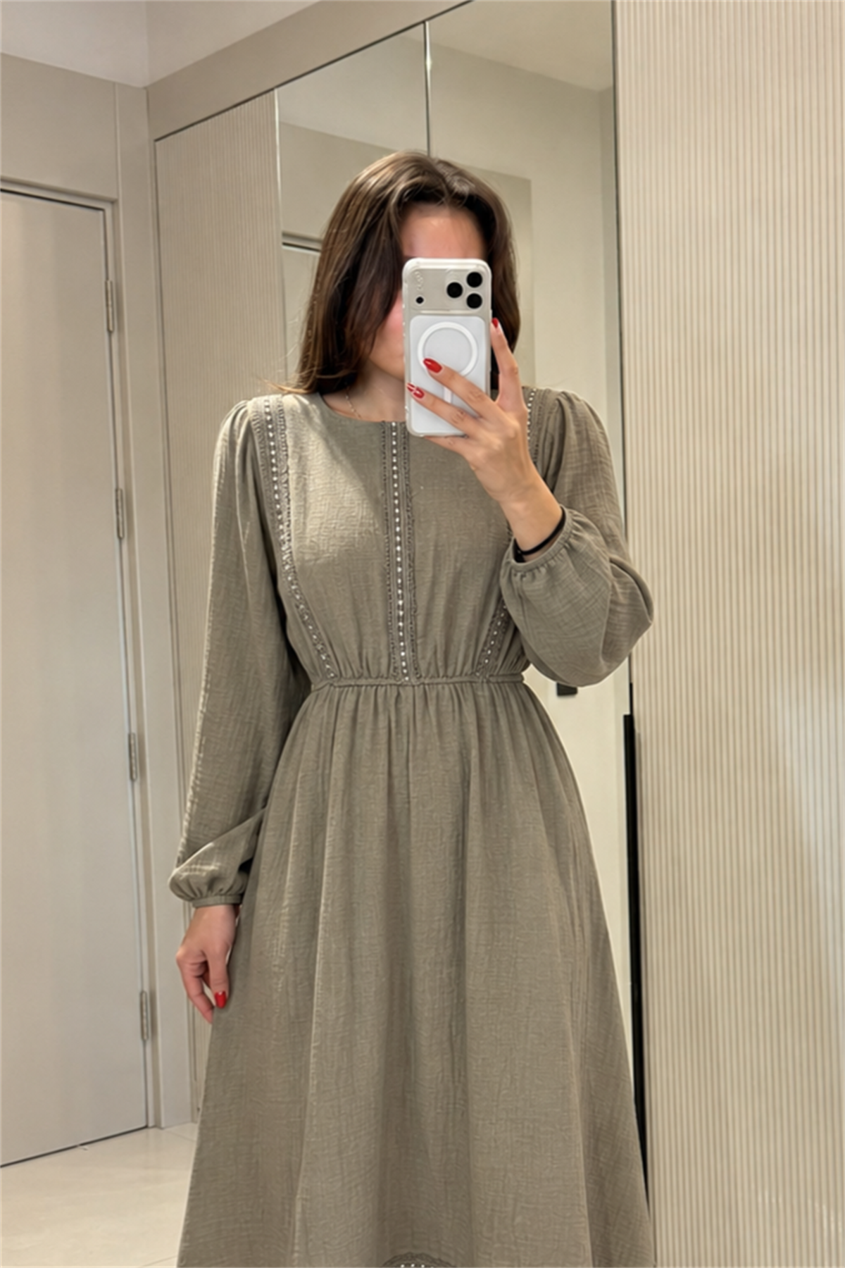Glowen Haki Müslin Maxi Elbise