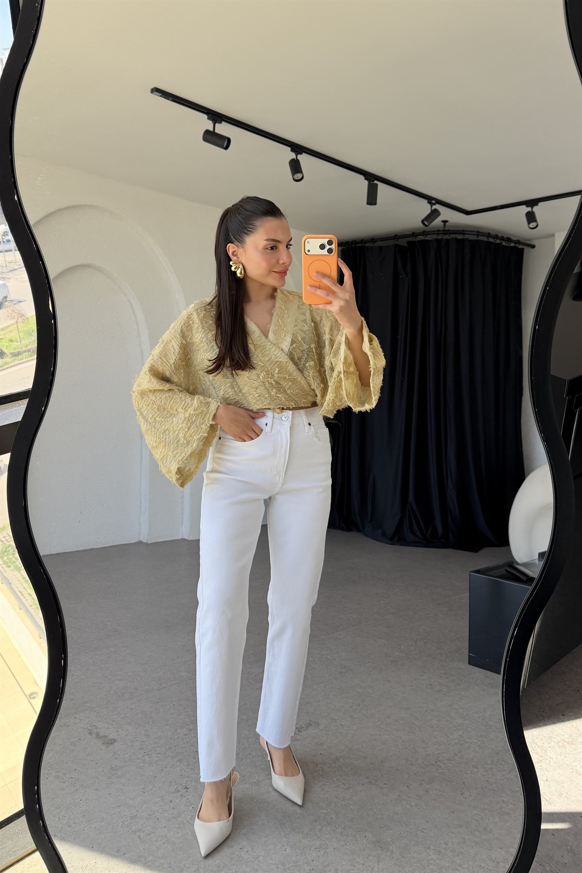 Godise Beyaz Yüksek Bel Düz Paça Jean