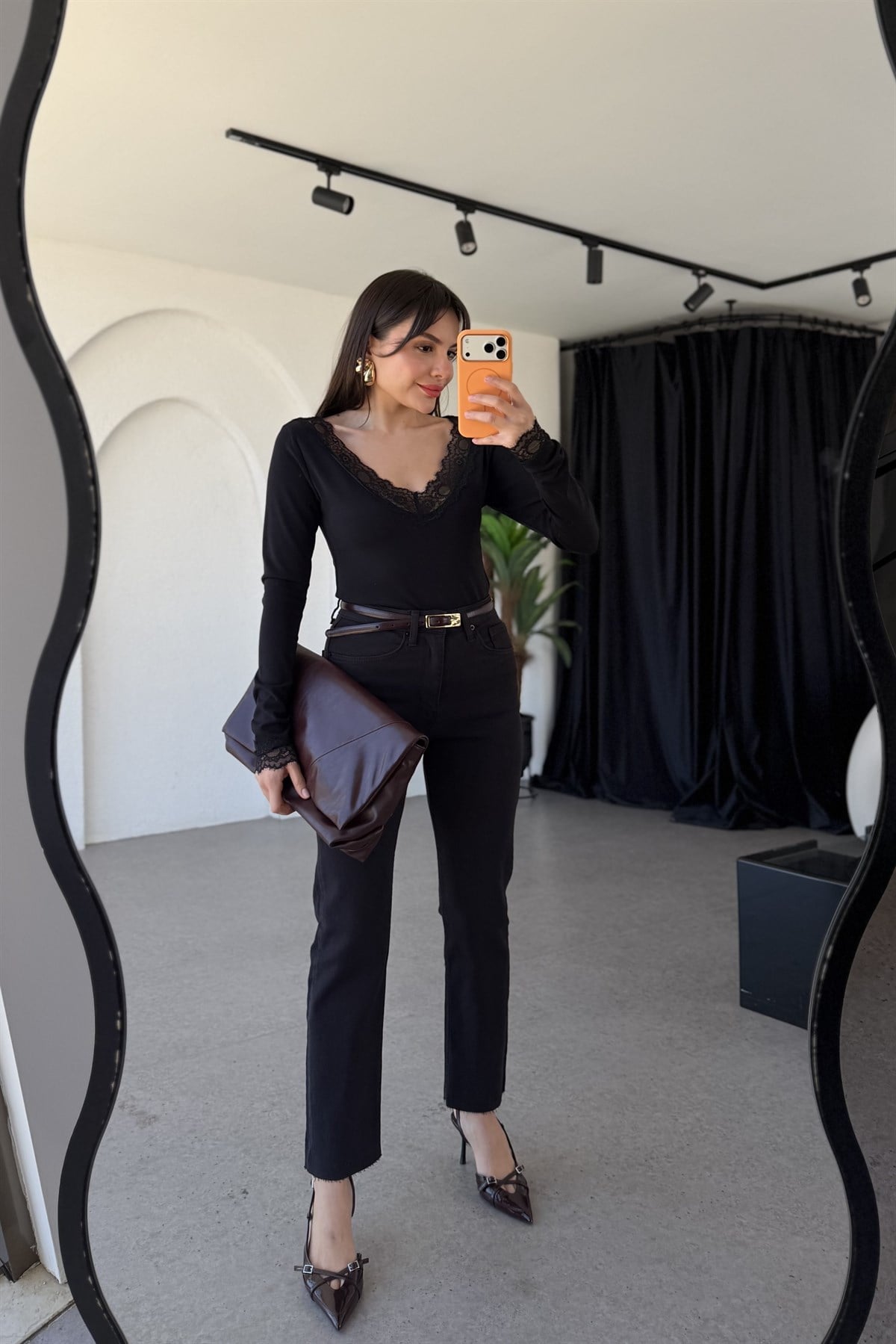 Godise Siyah Yüksek Bel Düz Paça Jean