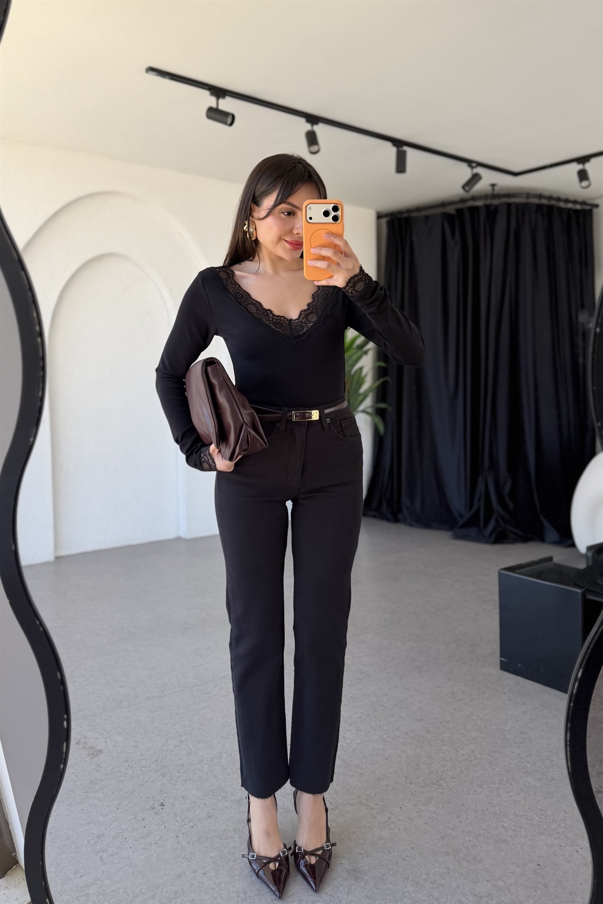 Godise Siyah Yüksek Bel Düz Paça Jean