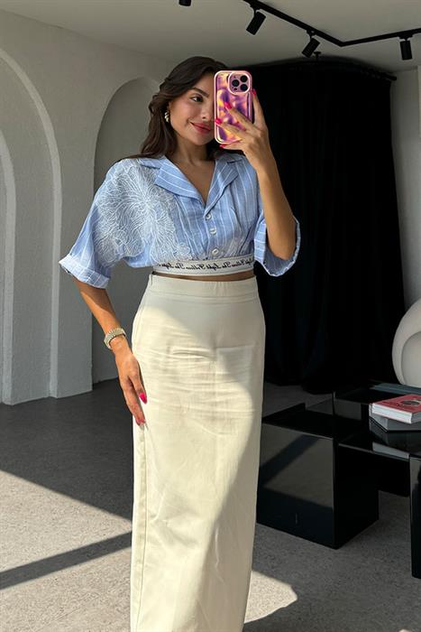 Goldien Nakışlı Çizgili Vatkalı Gömlek