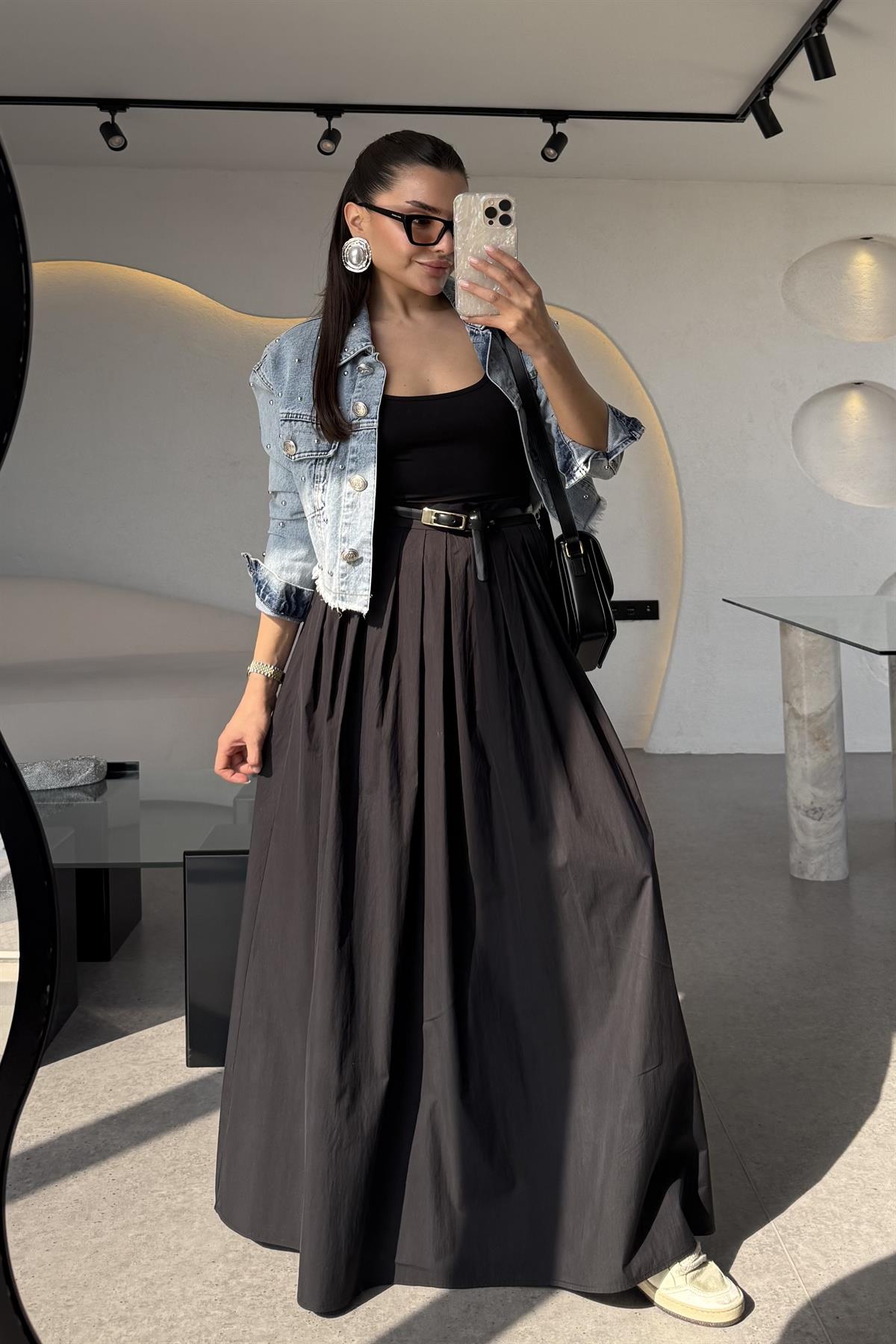 Grande Siyah Paraşüt Maxi Etek