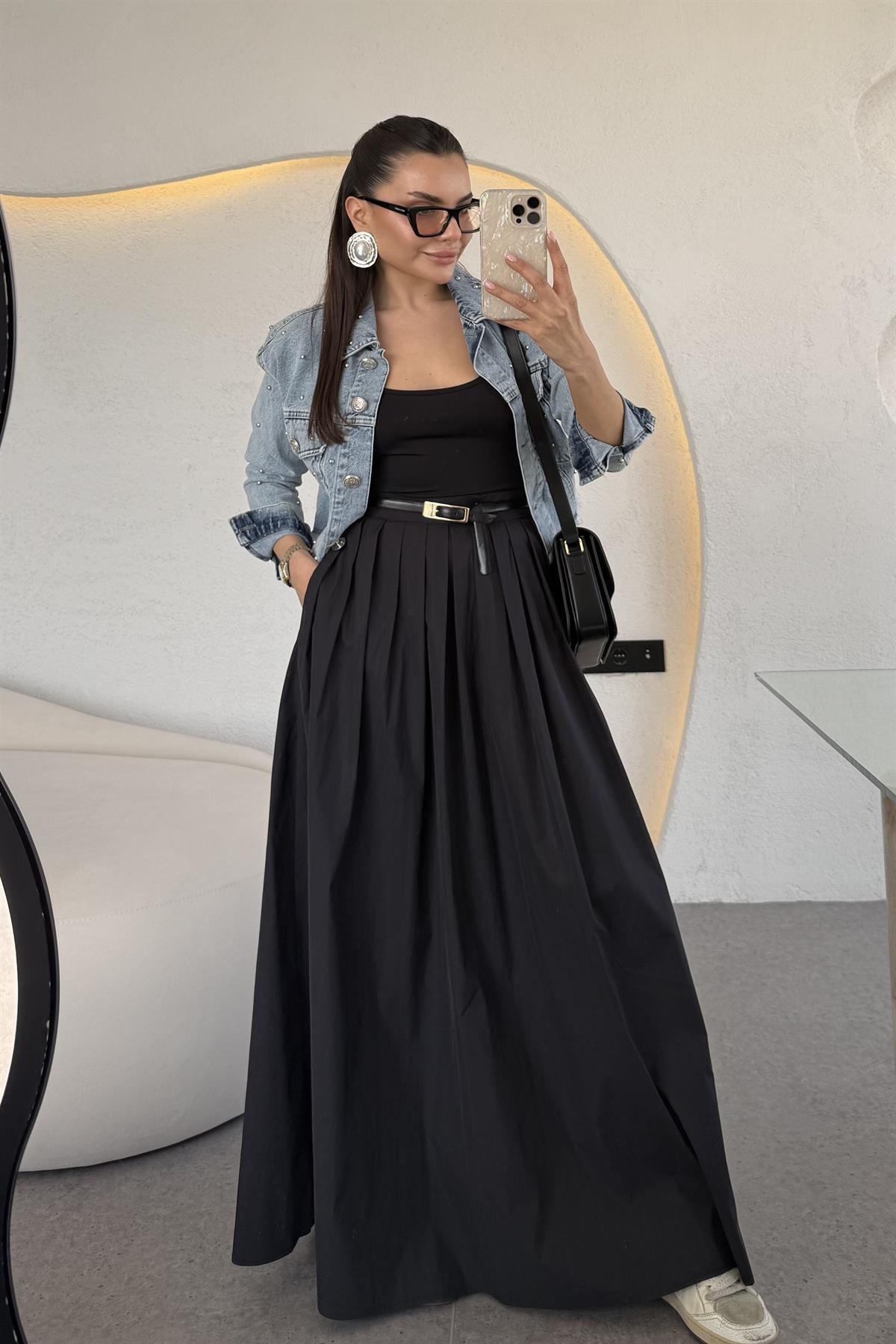 Grande Siyah Paraşüt Maxi Etek