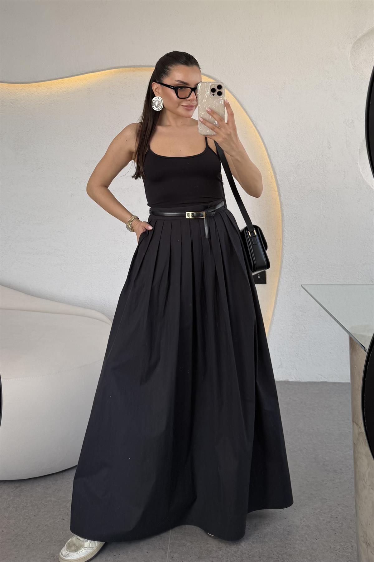 Grande Siyah Paraşüt Maxi Etek