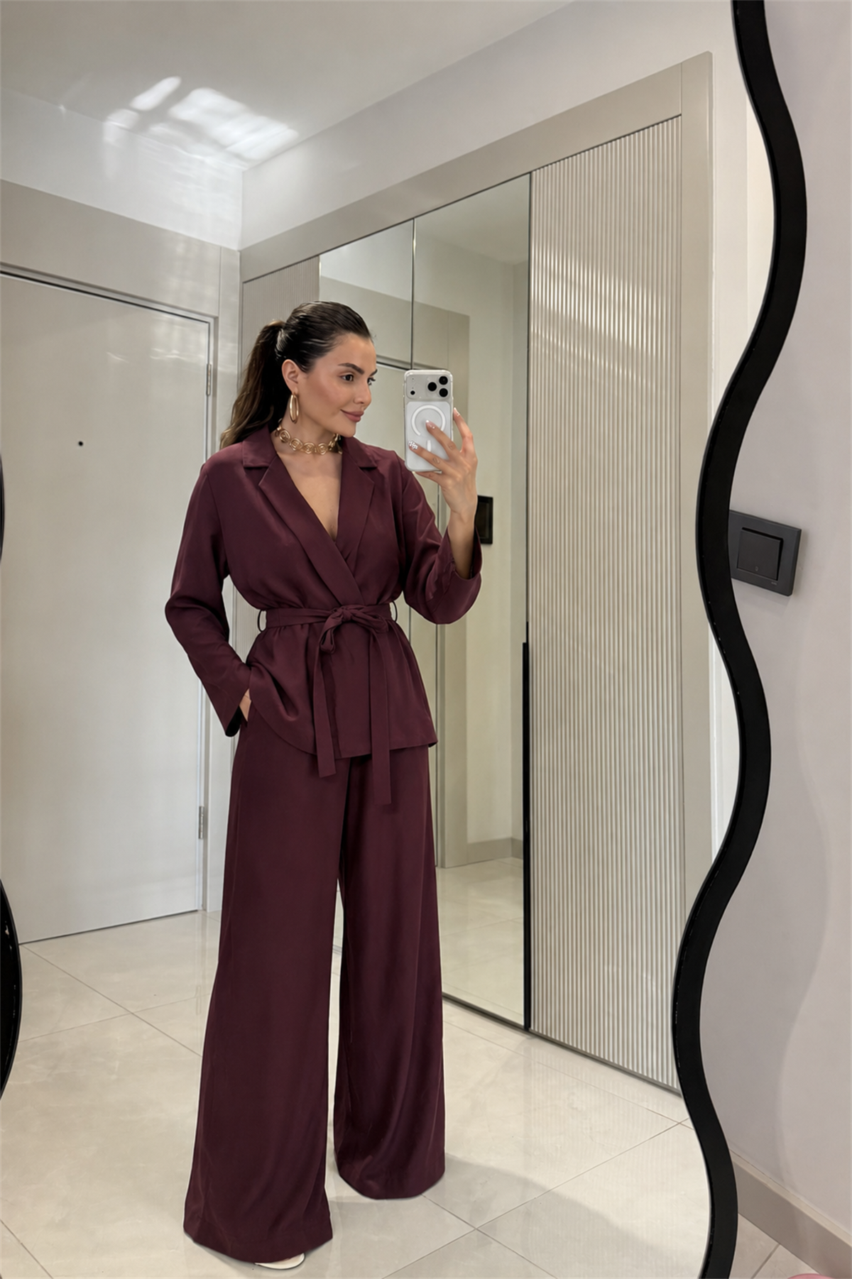 Grasso Bordo Kuşaklı Premium Takım