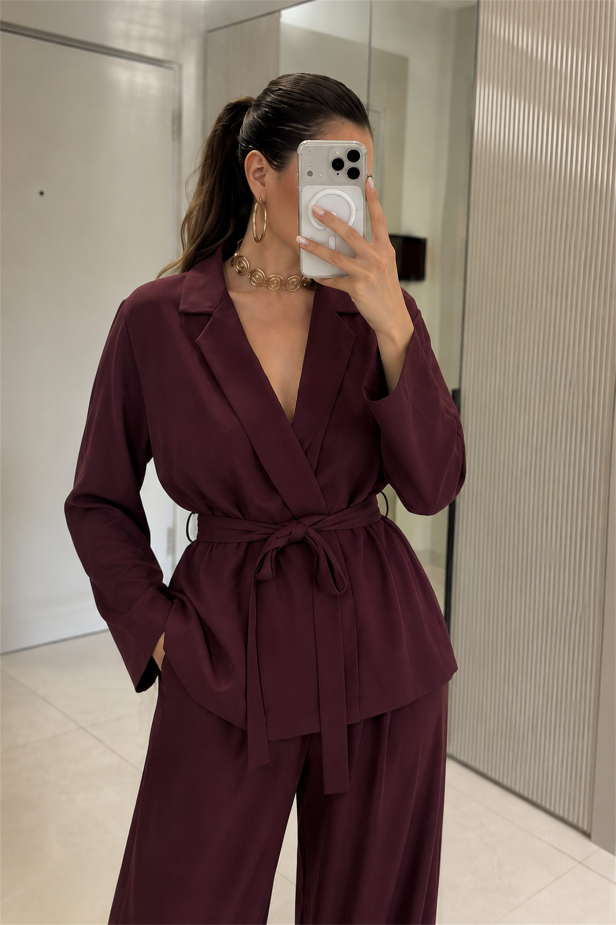 Grasso Bordo Kuşaklı Premium Takım