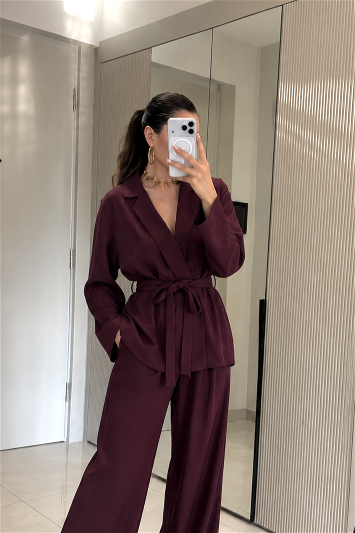Grasso Bordo Kuşaklı Premium Takım