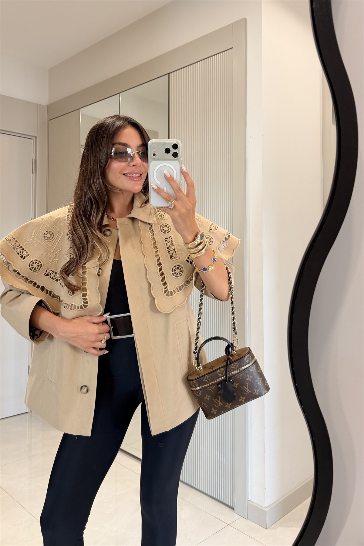 Gravita Camel Nakış Pelerinli Trenç