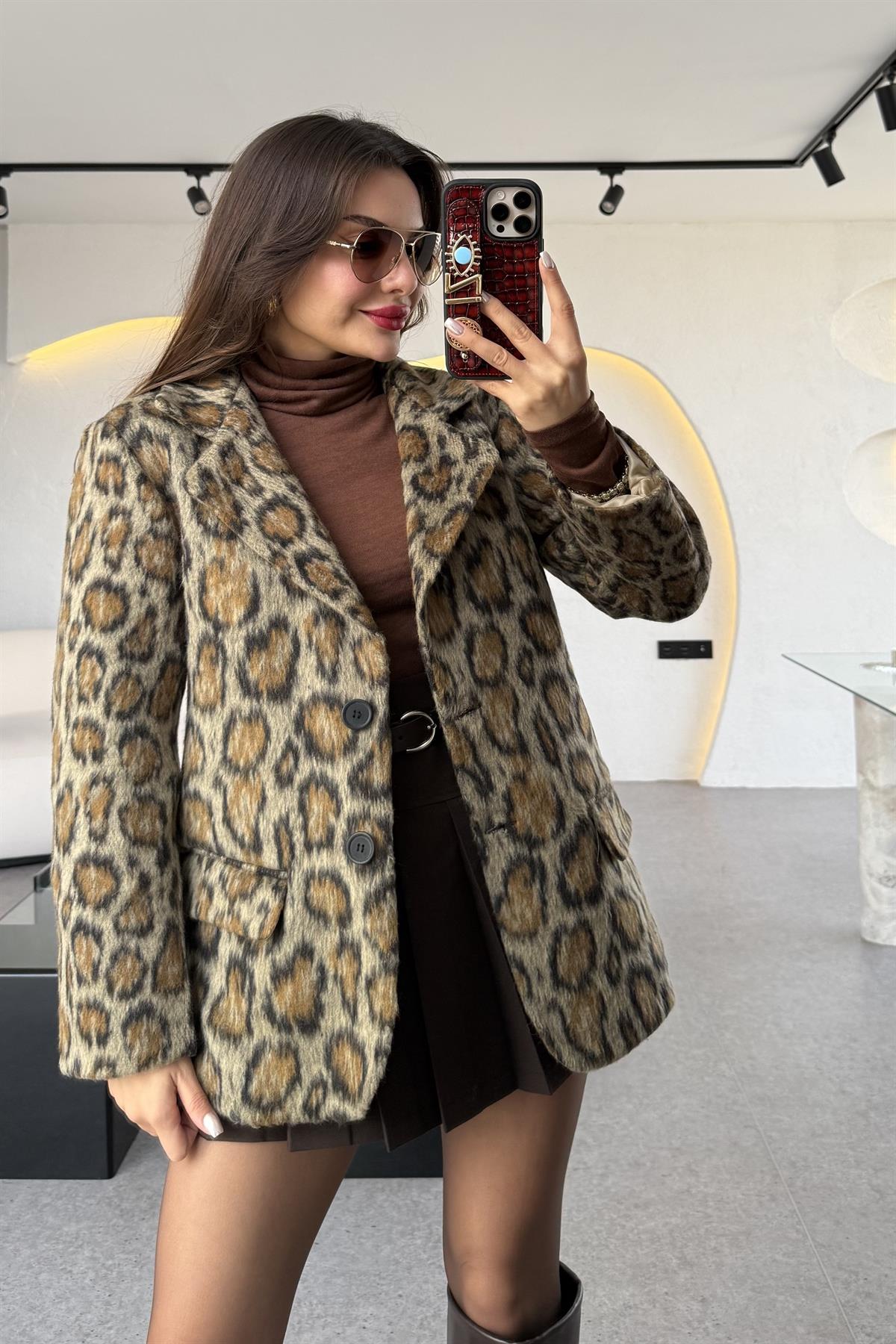 Gremio Kahve Kaşe Leopar Ceket 