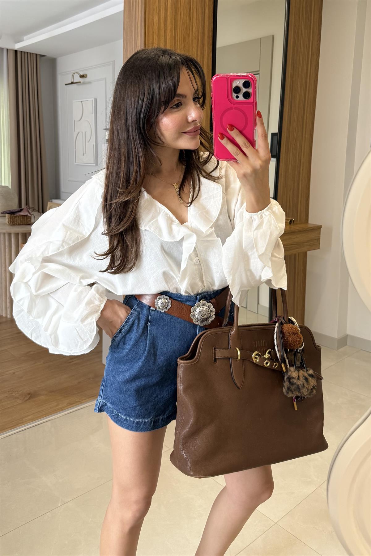 Grenada Beyaz Fırfırlı Gömlek 