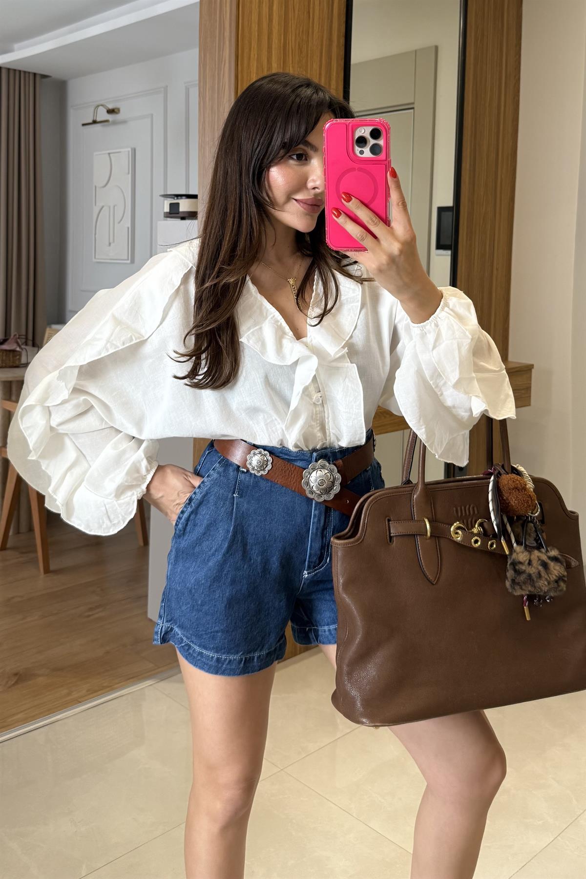 Grenada Beyaz Fırfırlı Gömlek 