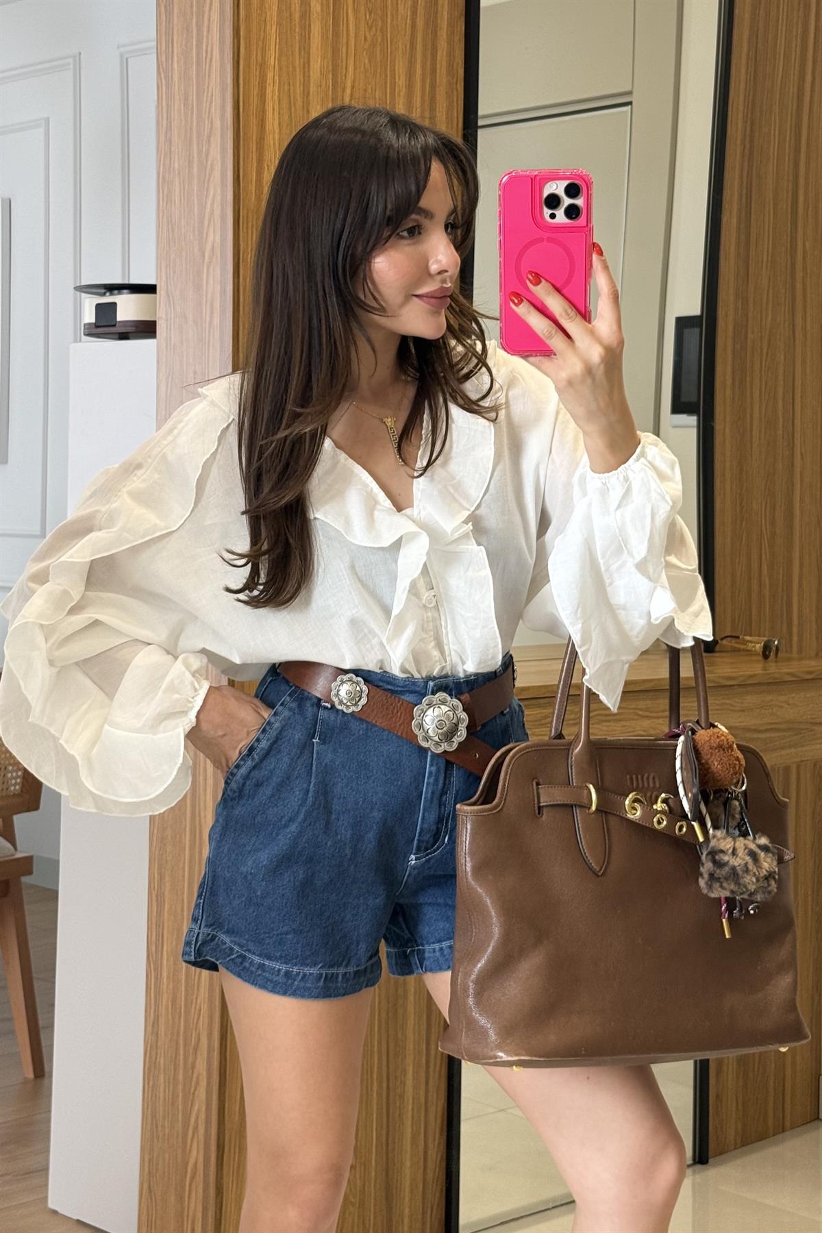 Grenada Beyaz Fırfırlı Gömlek 