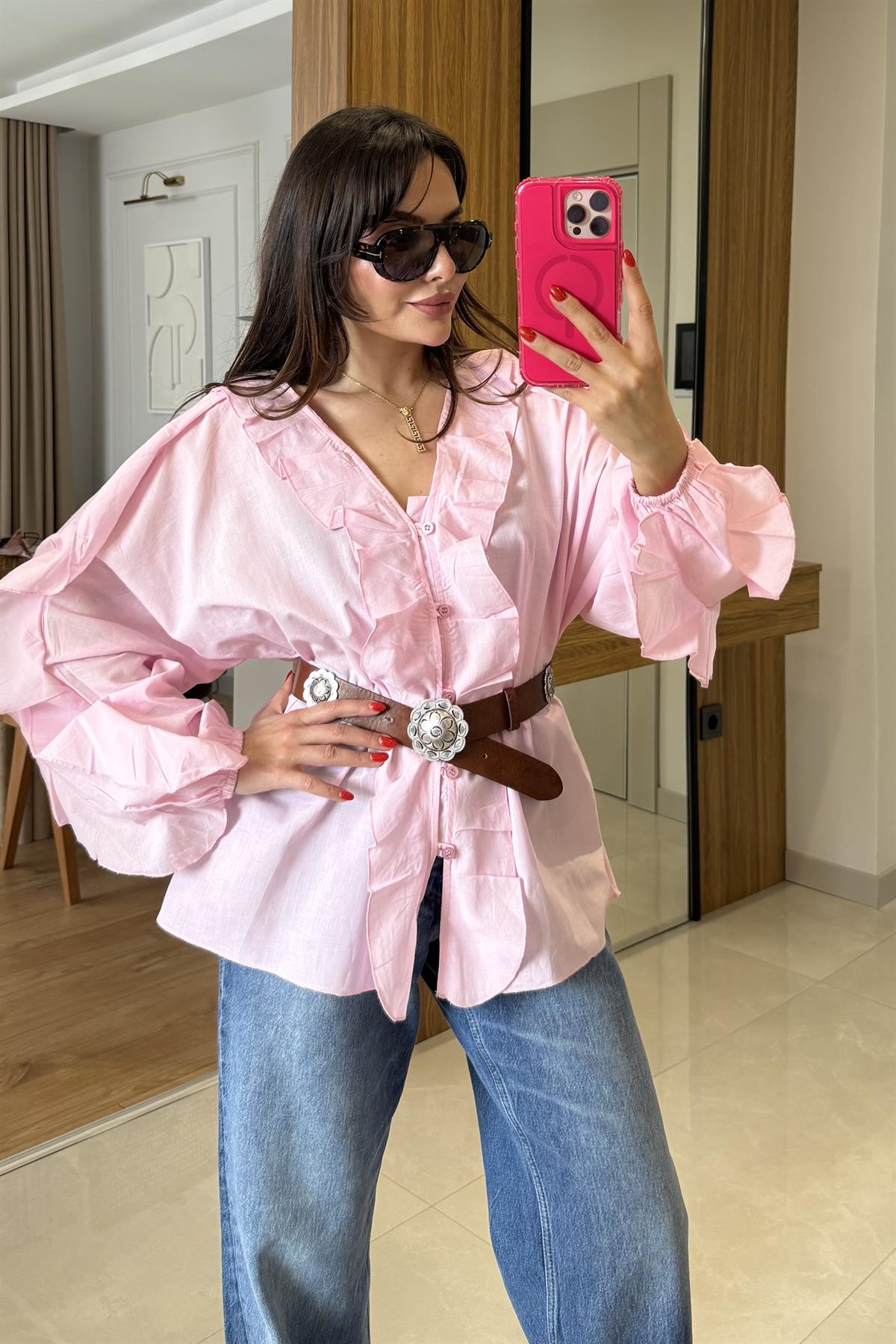 Grenada Pembe Fırfırlı Gömlek 