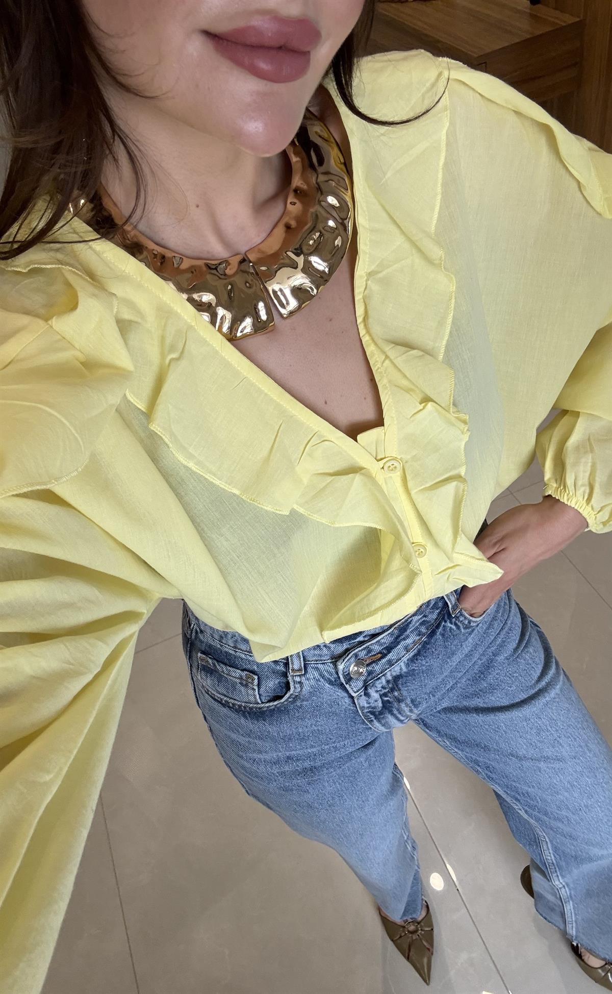 Grenada Sarı Fırfırlı Gömlek 