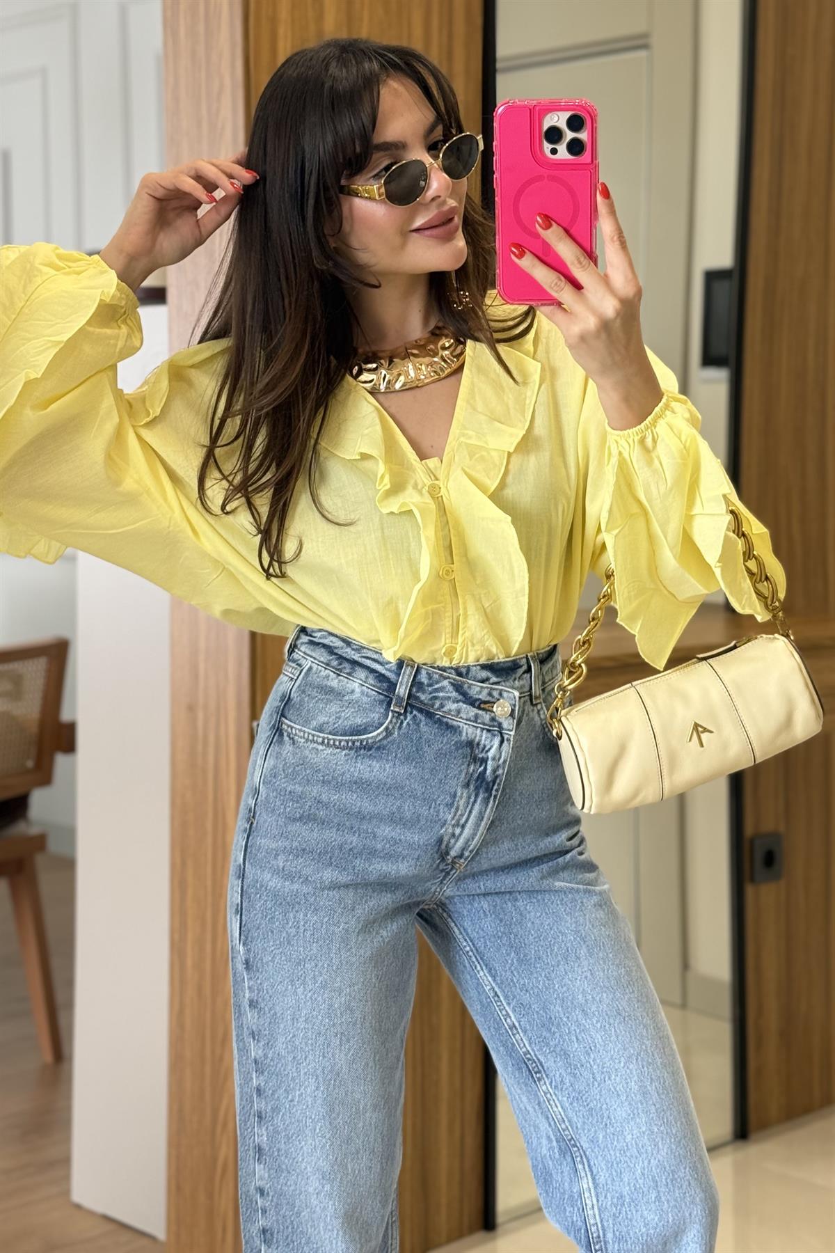 Grenada Sarı Fırfırlı Gömlek 