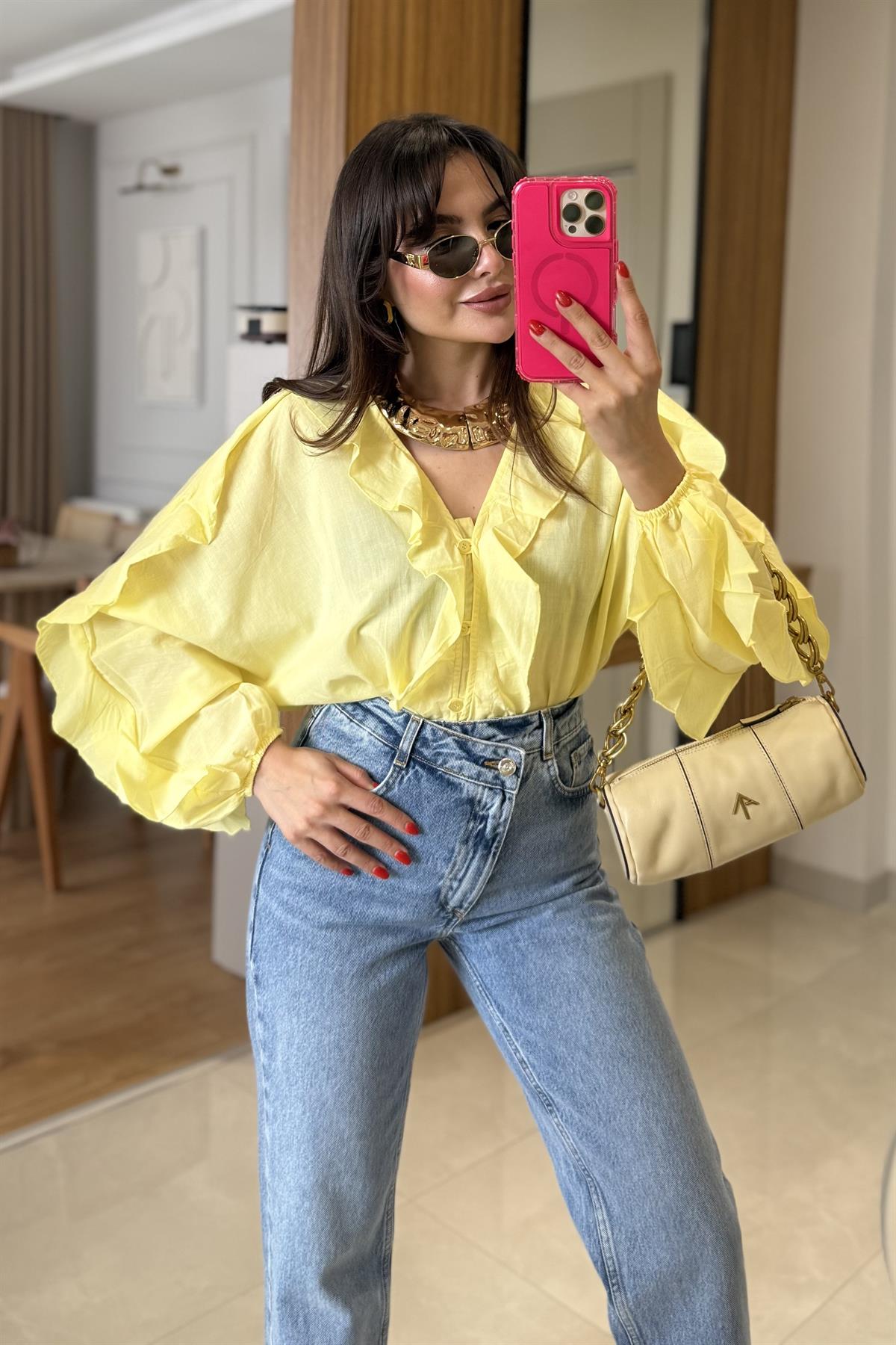 Grenada Sarı Fırfırlı Gömlek 