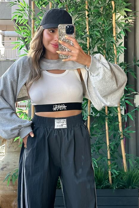 Gri Melanj ikili sweat takım