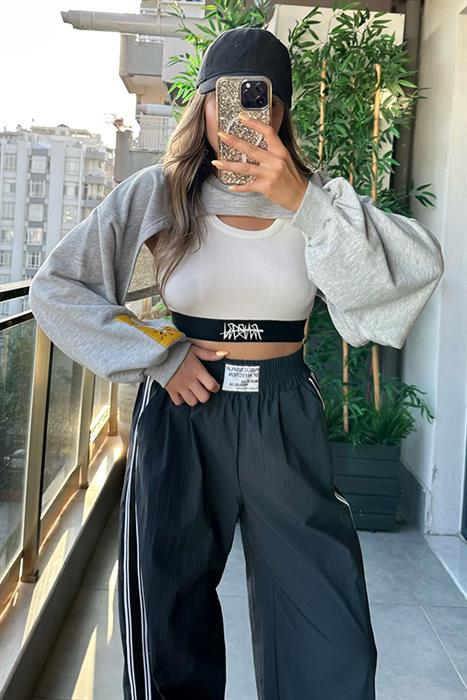 Gri Melanj ikili sweat takım