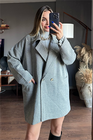 Gri oversize kaşe kaban