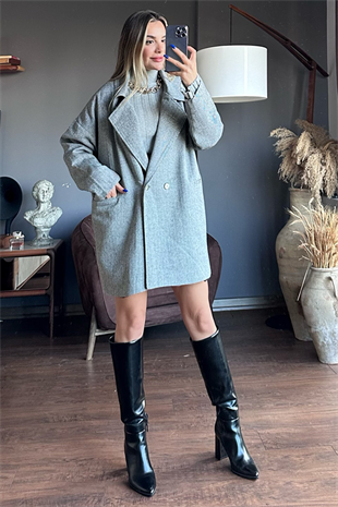 Gri oversize kaşe kaban