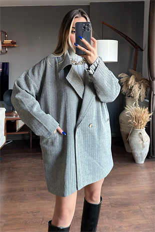 Gri oversize kaşe kaban