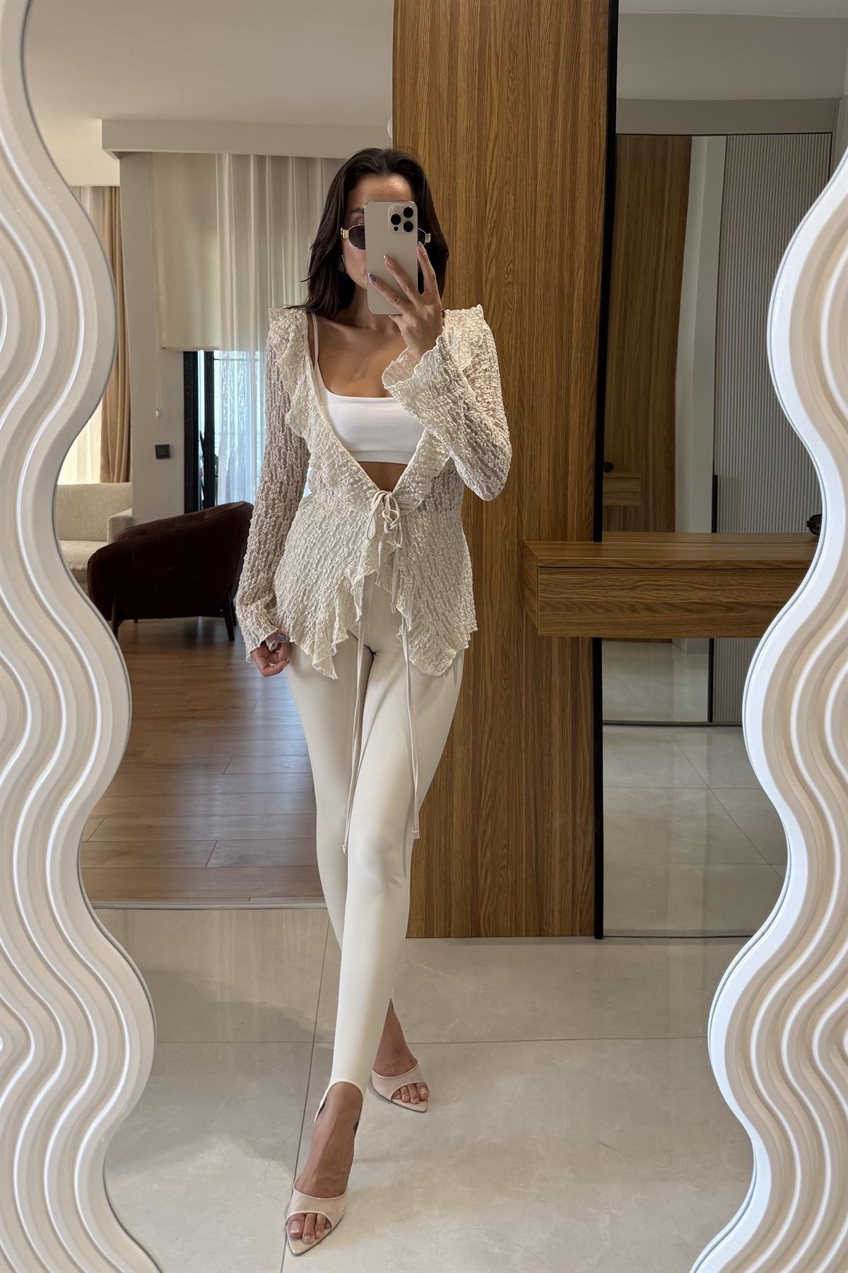 Grimes Bej Dantel Bluz 