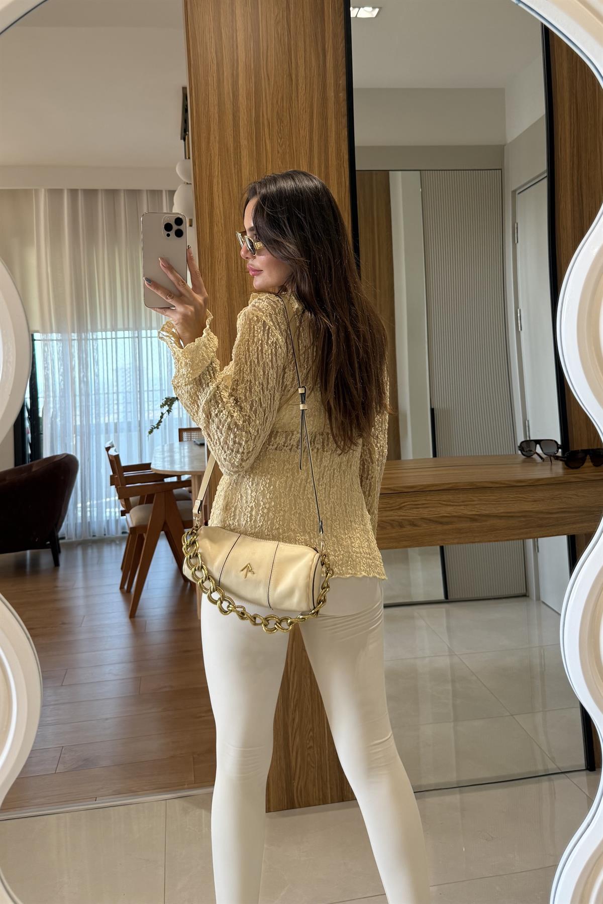 Grimes Sarı Dantel Bluz 