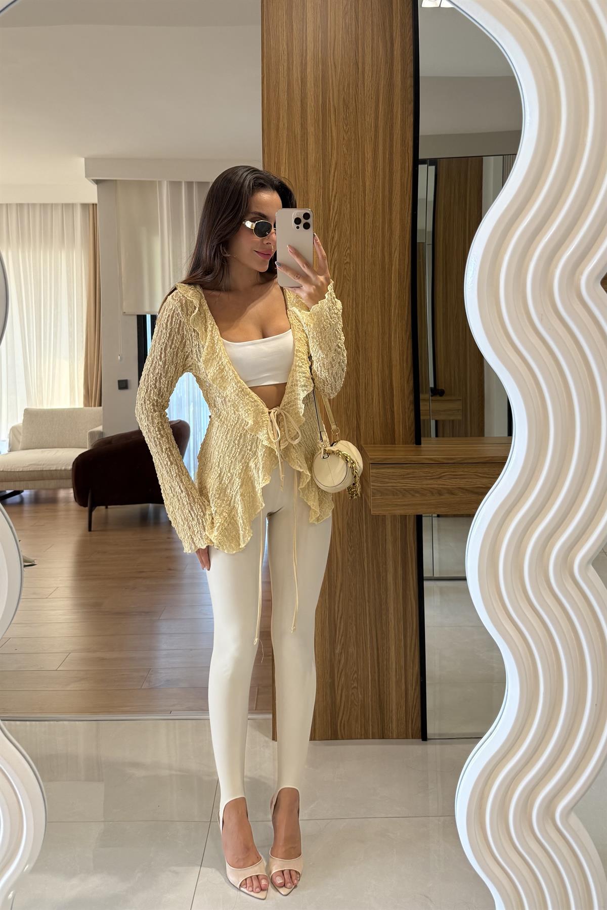 Grimes Sarı Dantel Bluz 