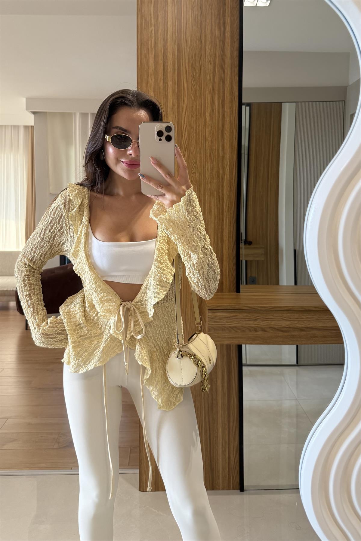 Grimes Sarı Dantel Bluz 