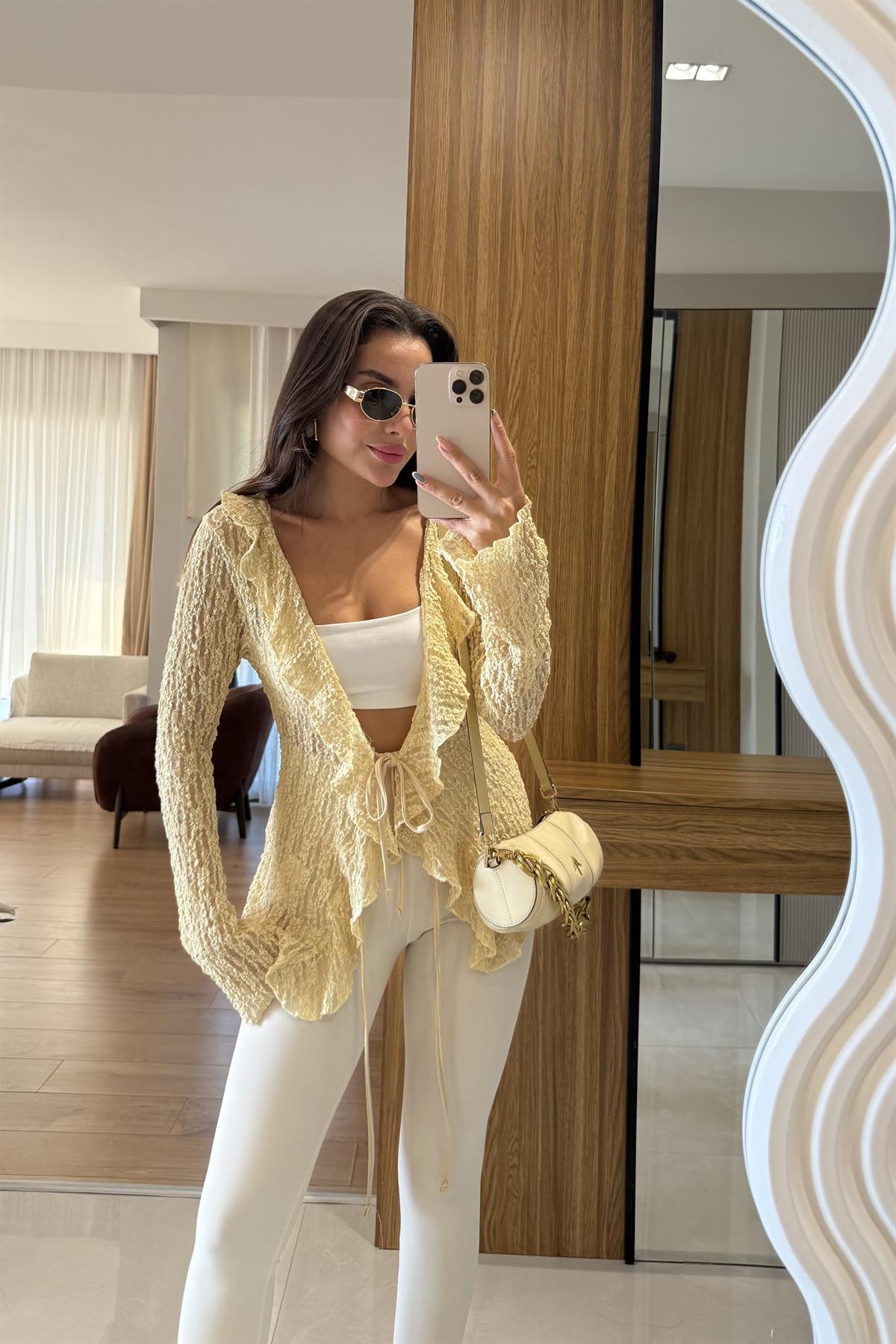 Grimes Sarı Dantel Bluz 