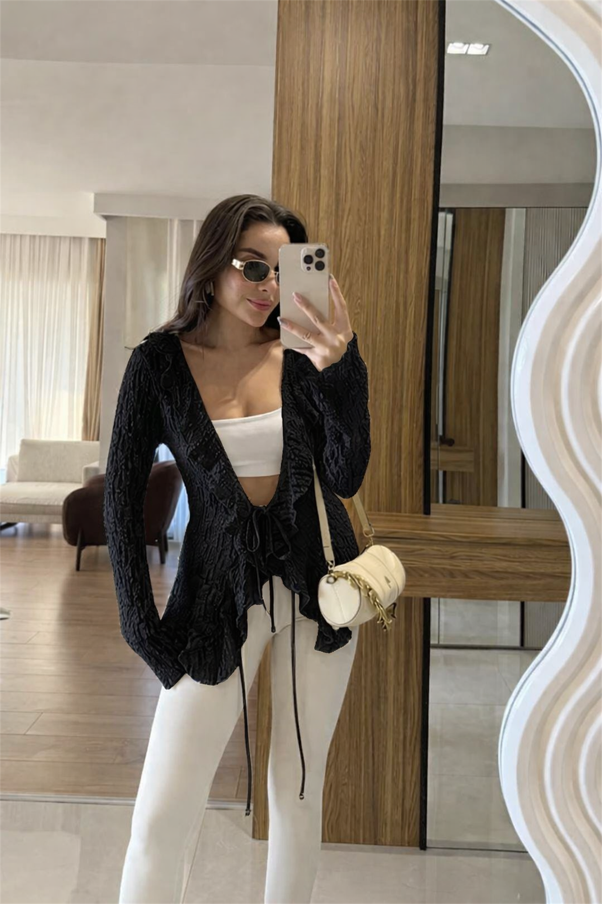 Grimes Siyah Dantel Bluz 