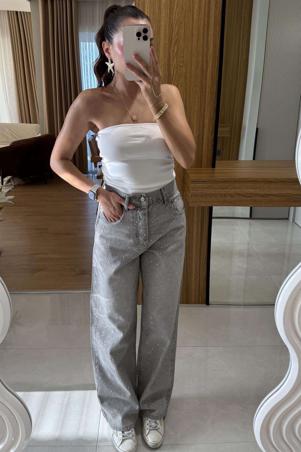 Guasha Taşlı Füme Jean