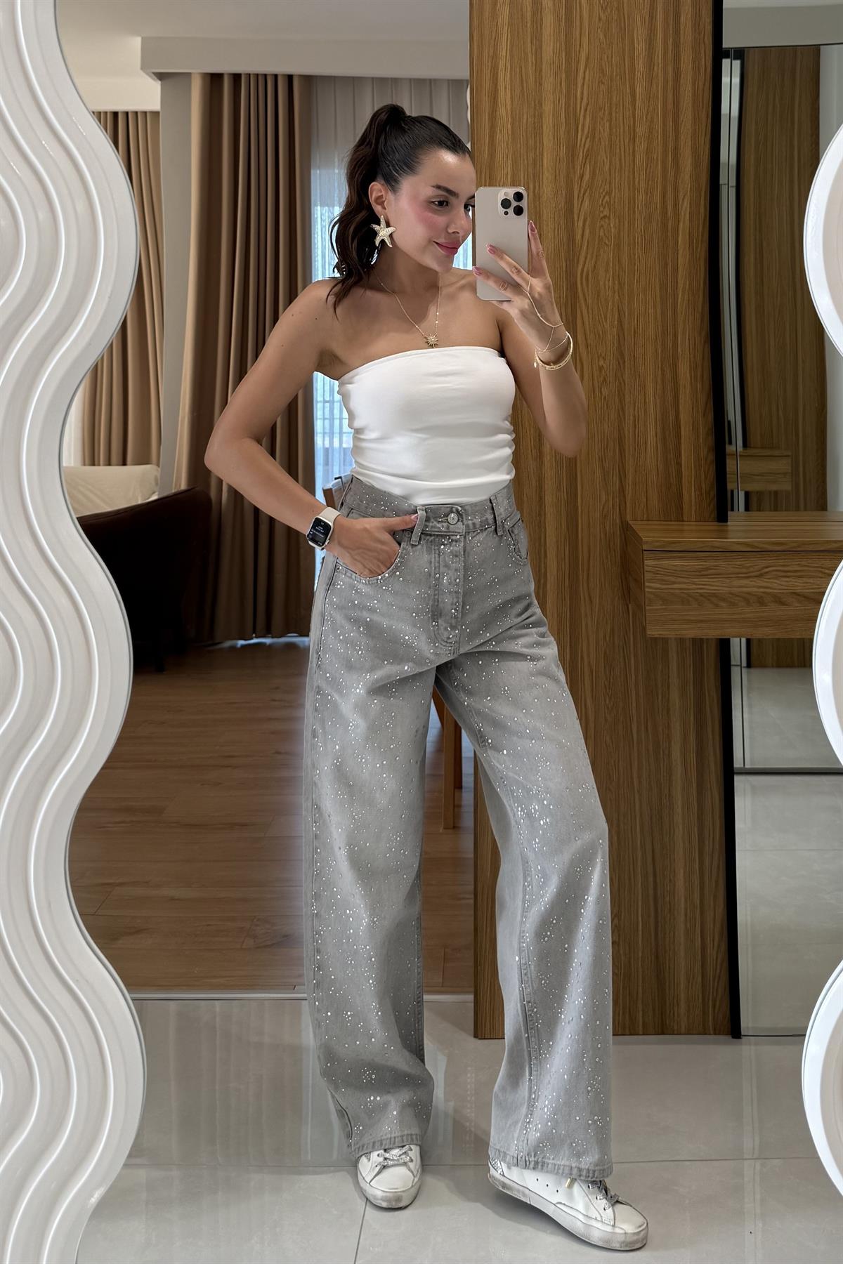 Guasha Taşlı Füme Jean