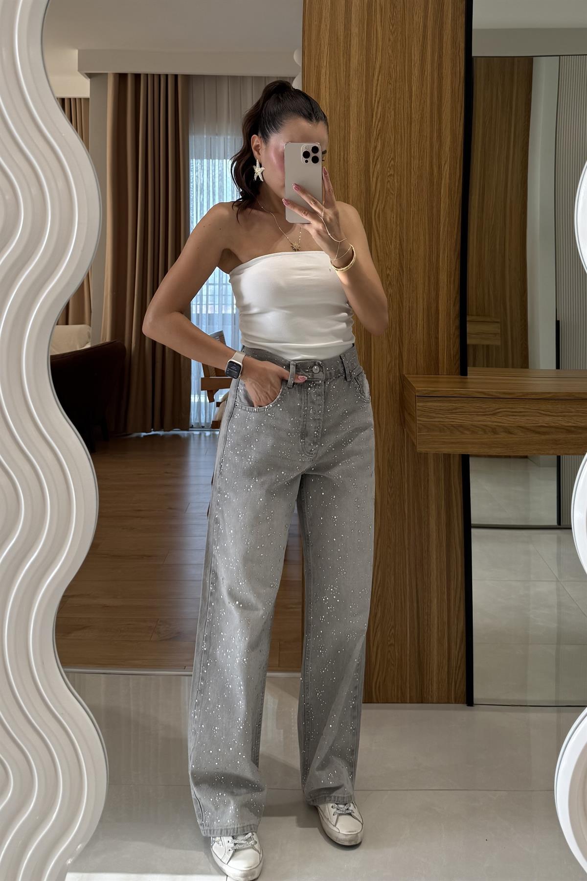 Guasha Taşlı Füme Jean