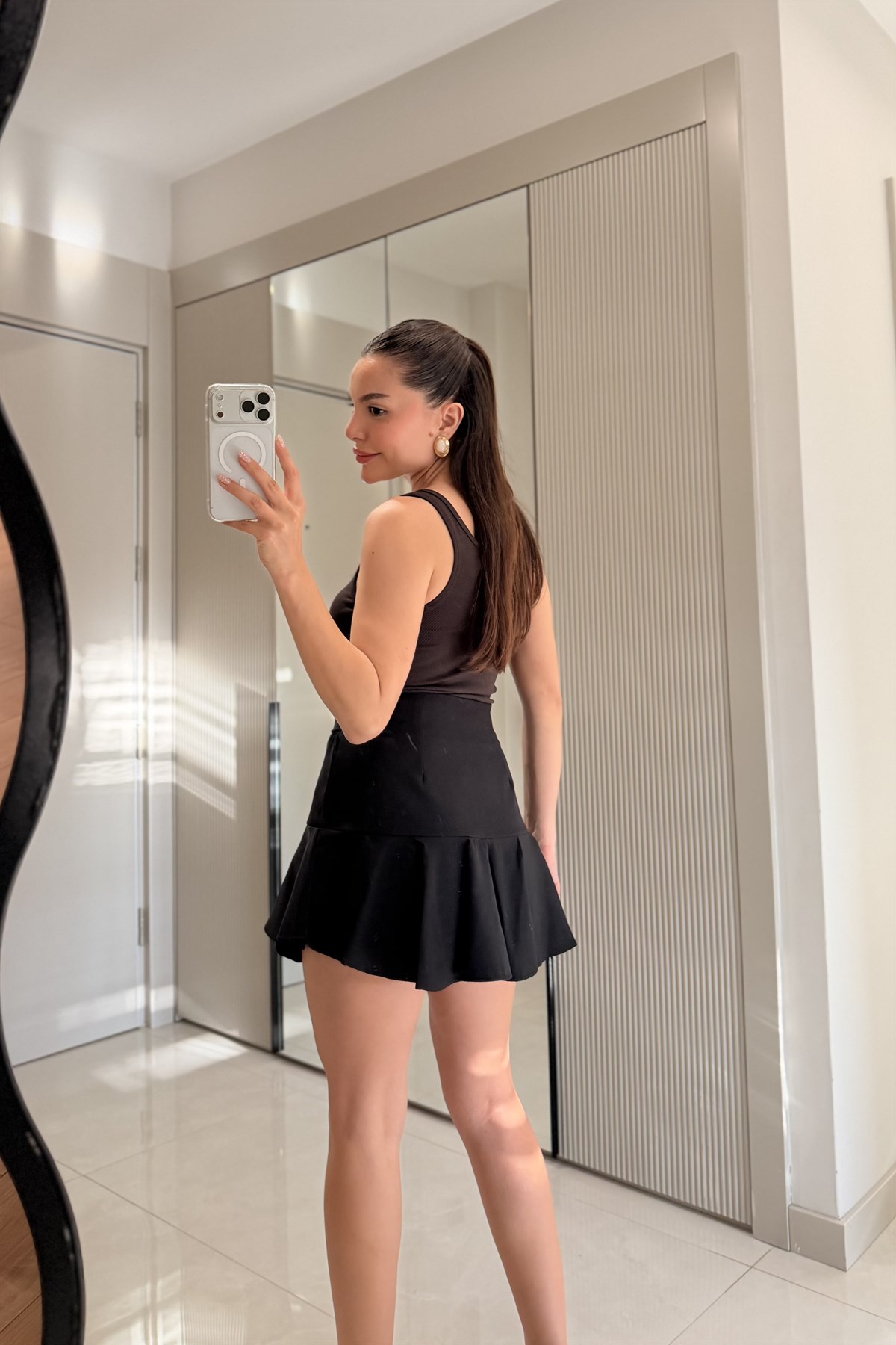 Guity Siyah Bağlamalı Mini Şort Etek