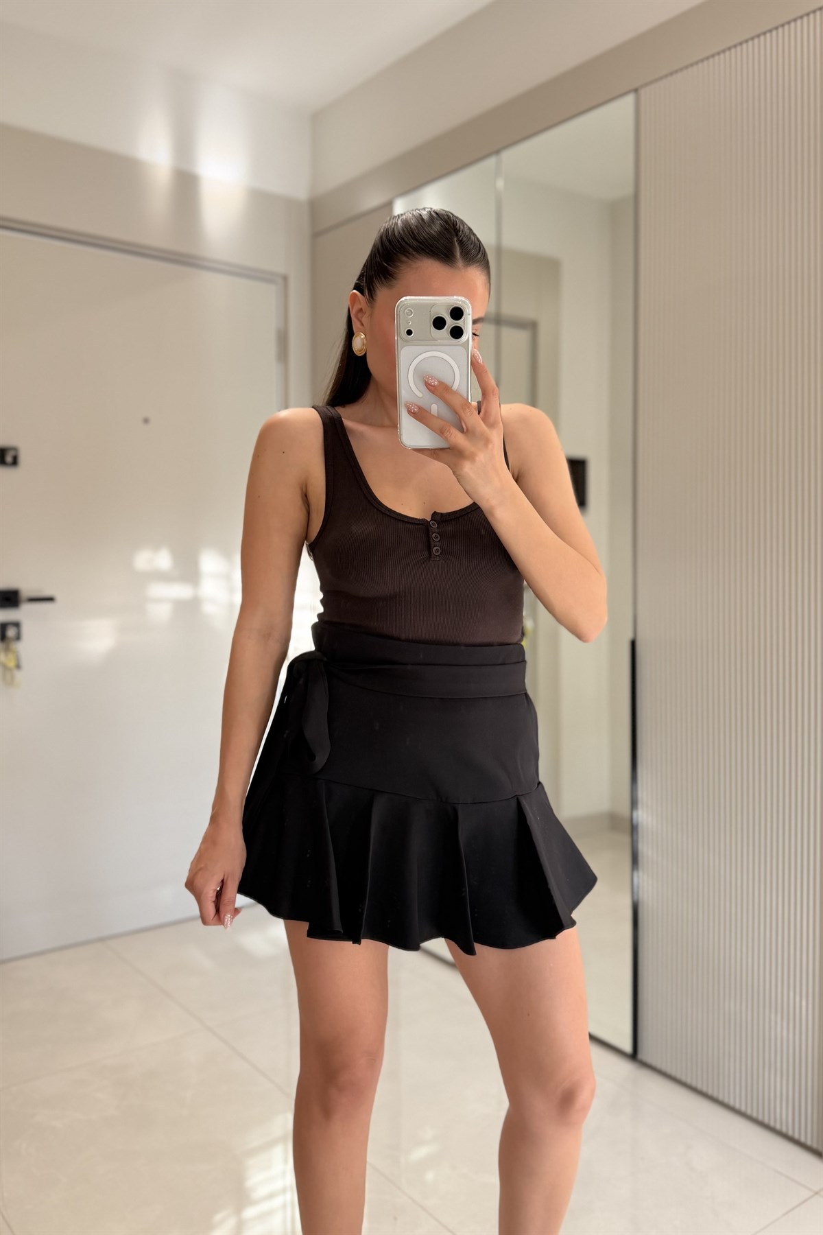 Guity Siyah Bağlamalı Mini Şort Etek