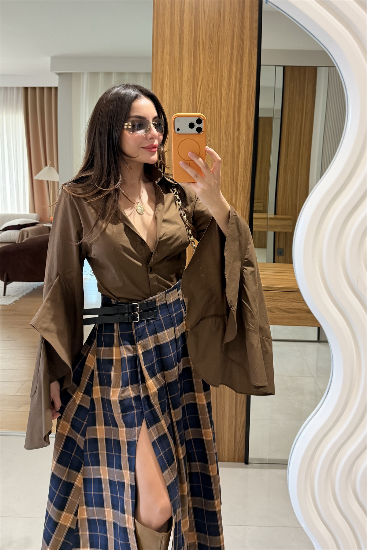 Hailey Kahve İspanyol Kol Gömlek