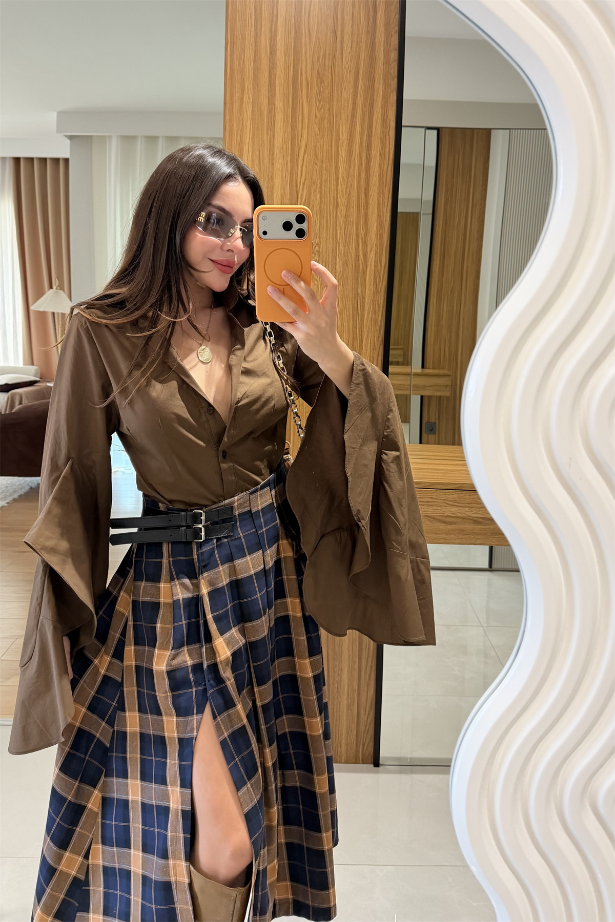 Hailey Kahve İspanyol Kol Gömlek