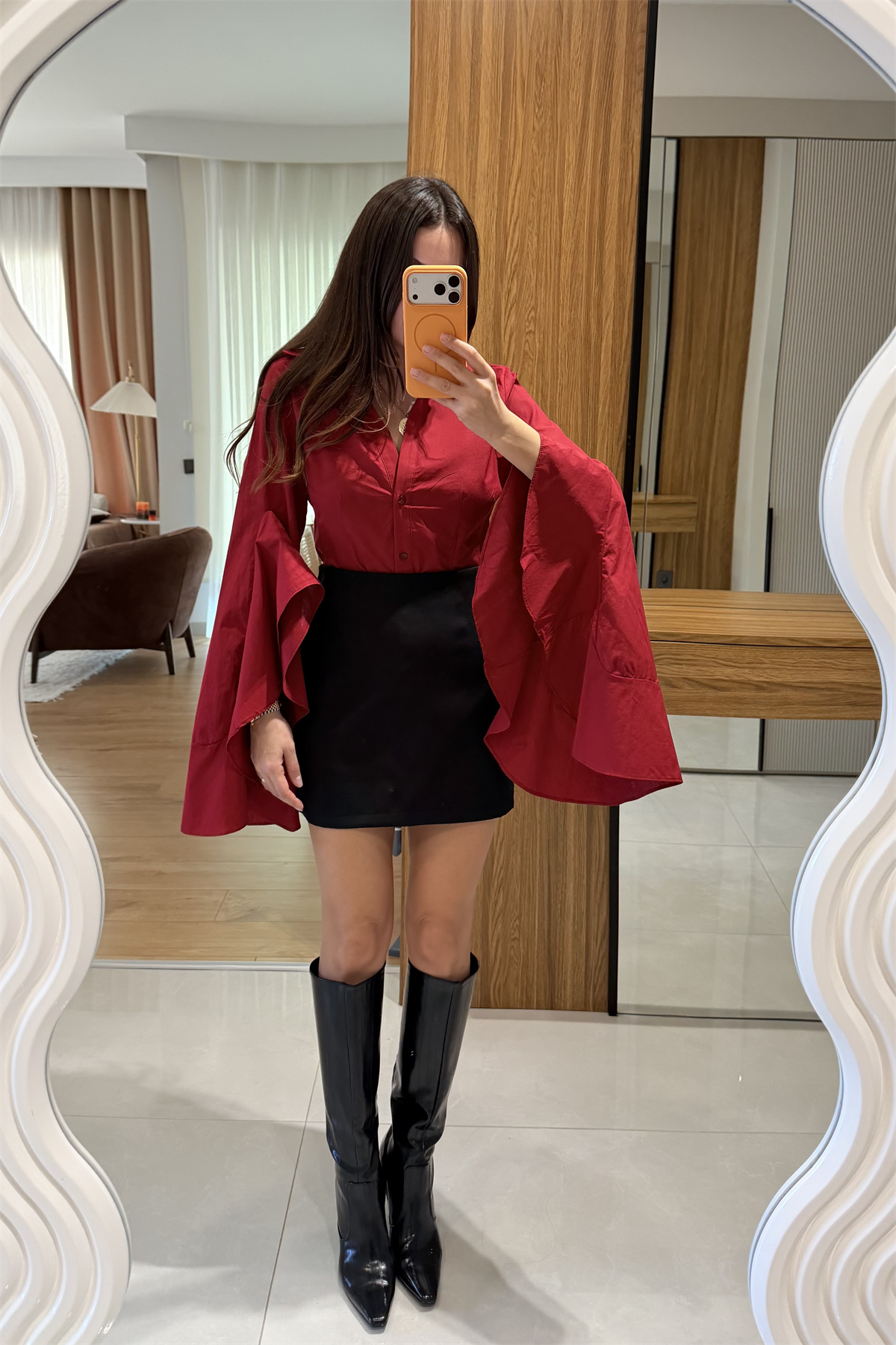 Hailey Kırmızı İspanyol Kol Gömlek
