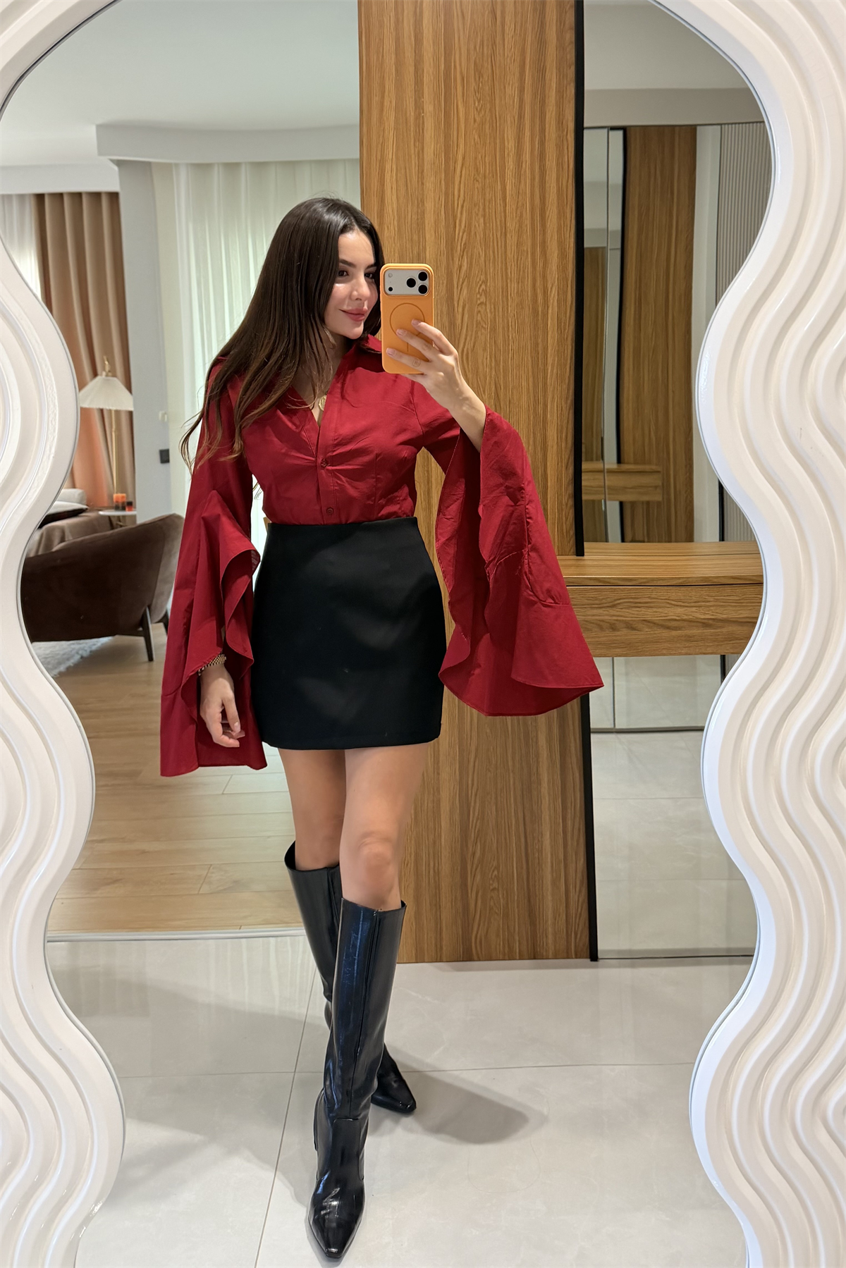 Hailey Kırmızı İspanyol Kol Gömlek