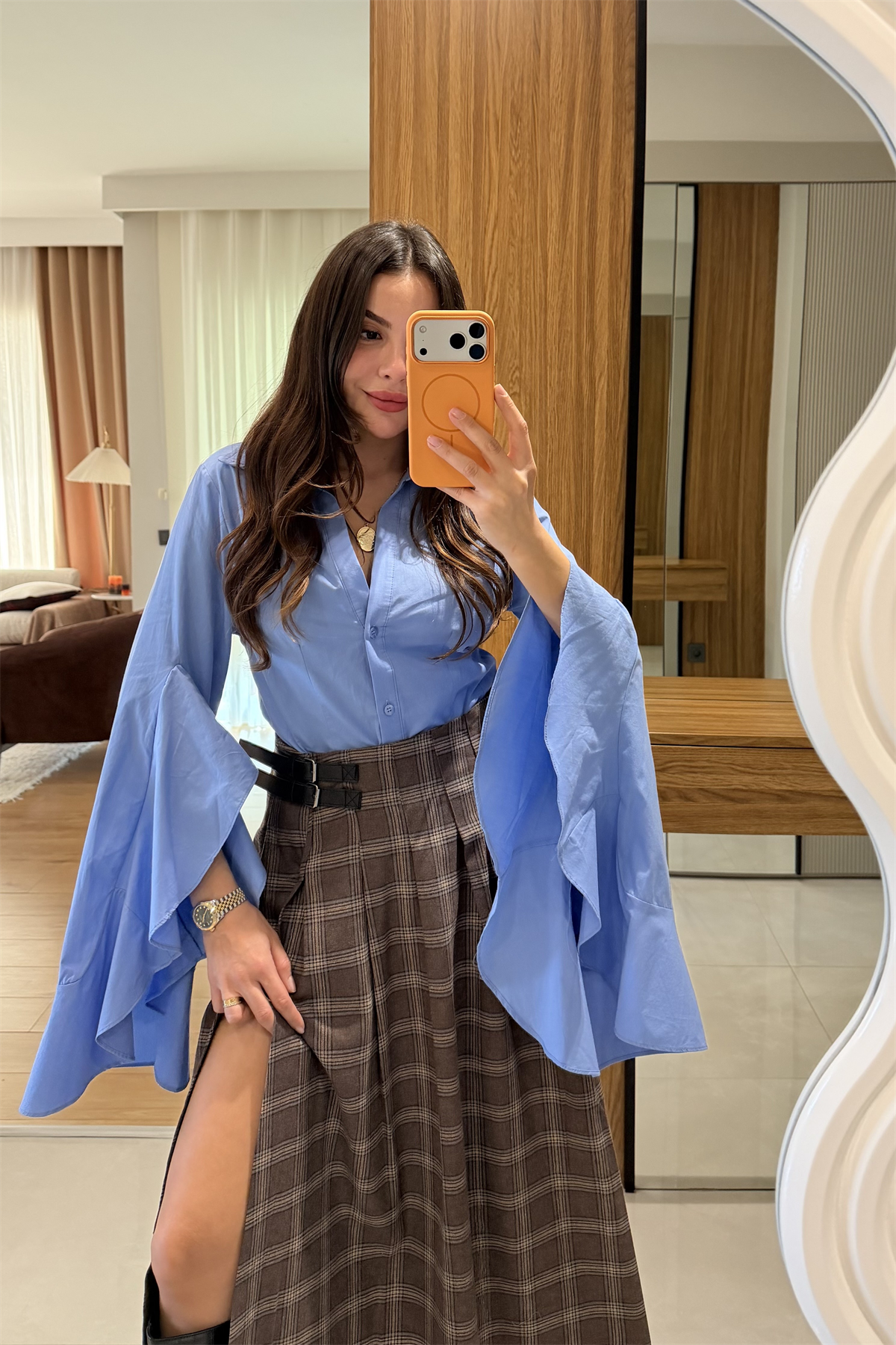 Hailey Mavi İspanyol Kol Gömlek